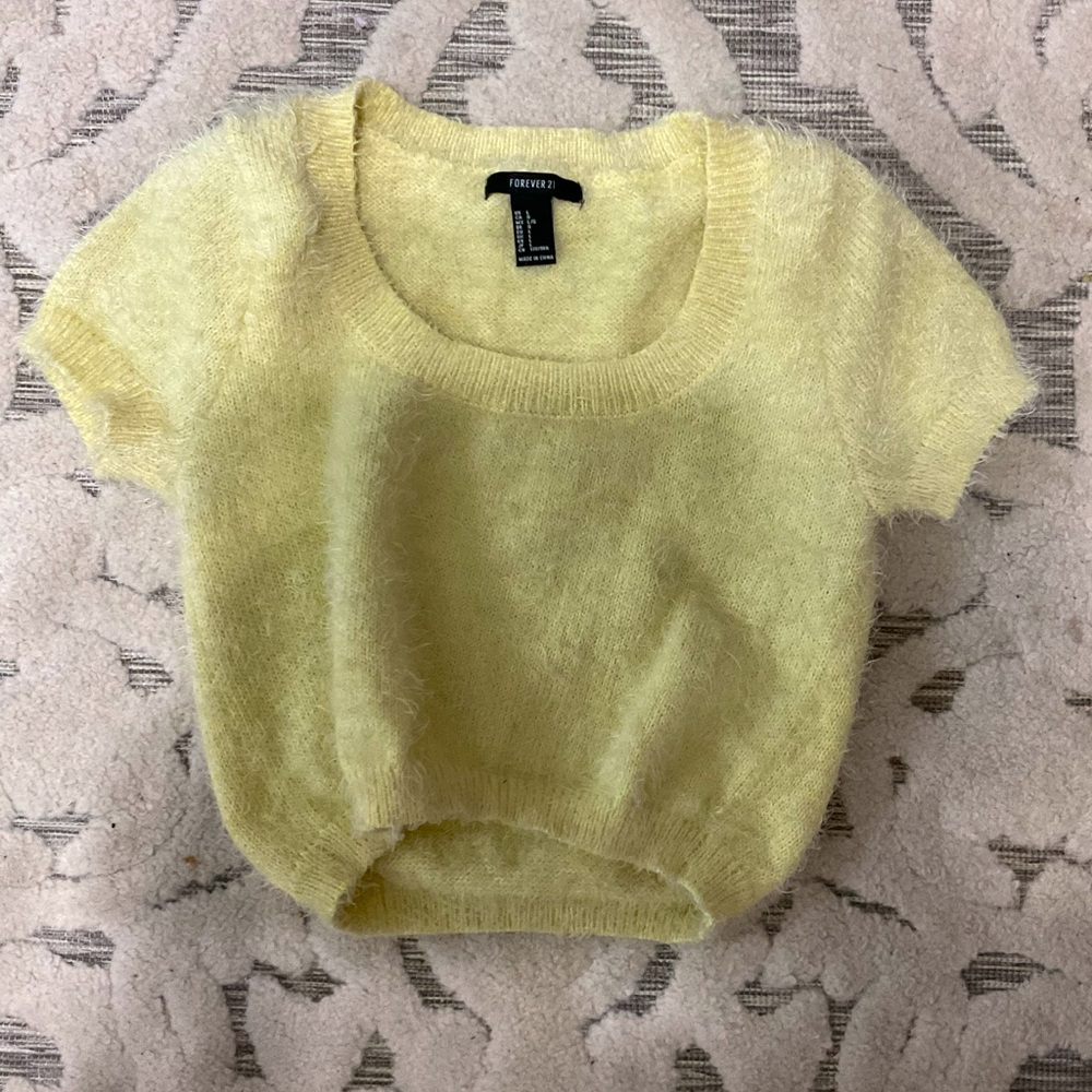 Fluffy ,crop ,sweater yellow top.